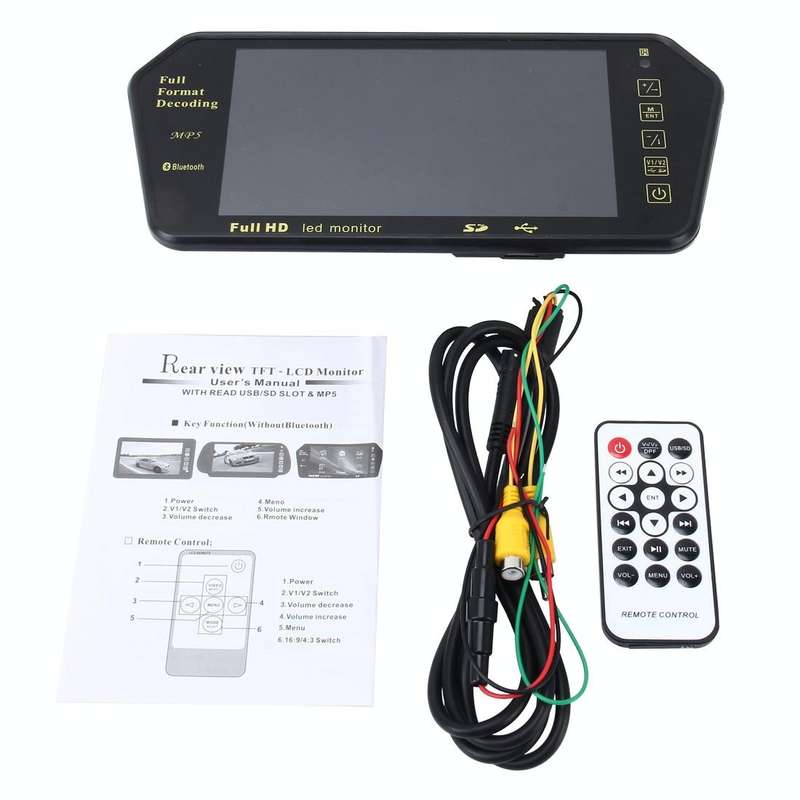 7 inch 480*234 Rear View TFT-LCD Color Car Monitor with Bluetooth MP5 Player, Support Reverse Aut...