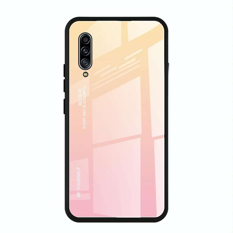 For Galaxy A90 5G Gradient Color Glass Case(Yellow)
