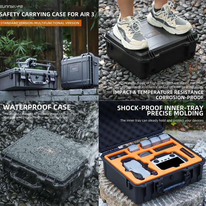 For DJI Air 3 Sunnylife Safety Carrying Case Large Capacity Waterproof Shock-proof Hard Travel Ca...