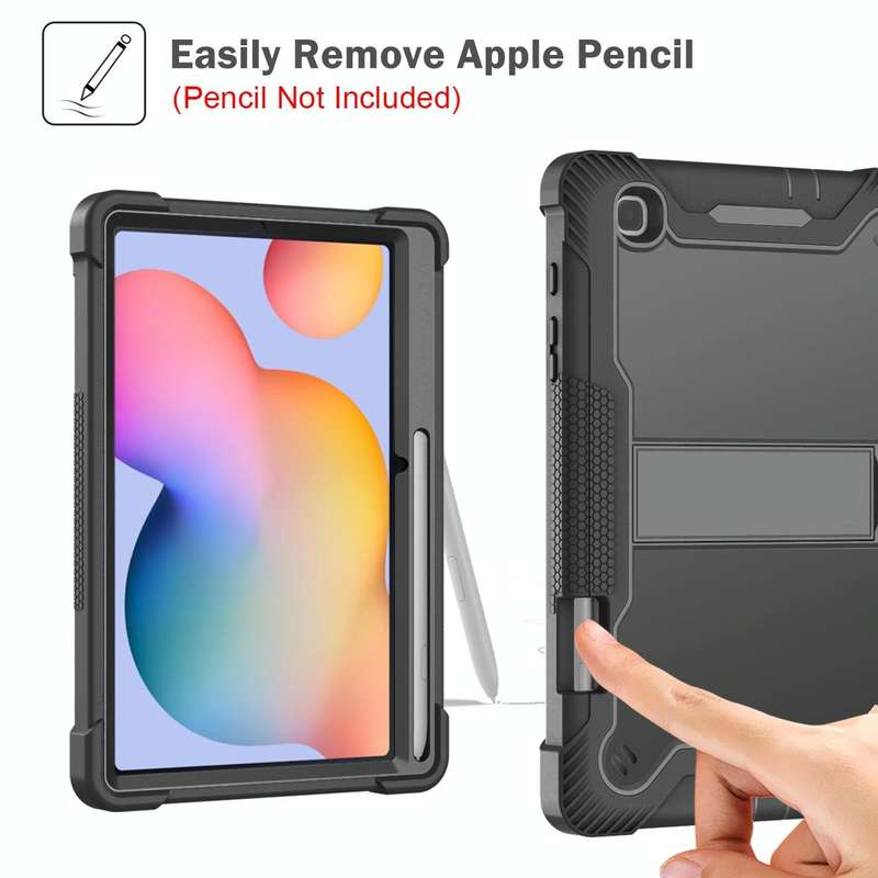 For Samsung Galaxy Tab S6 Lite Silicone + PC Shockproof Protective Case with Holder(Black)