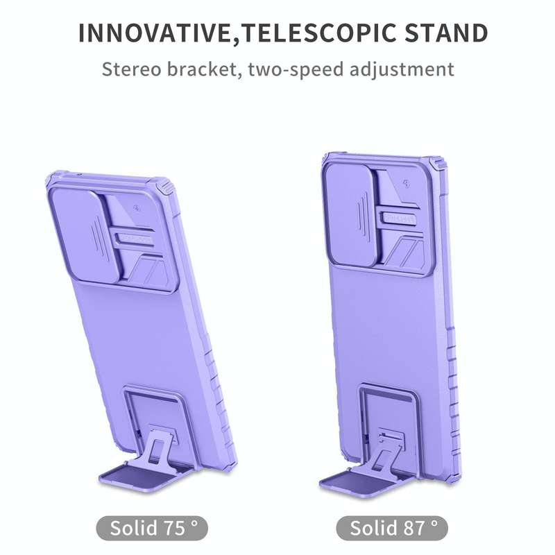 For Samsung Galaxy Note20 Ultra Stereoscopic Holder Sliding Camshield Phone Case(Purple)