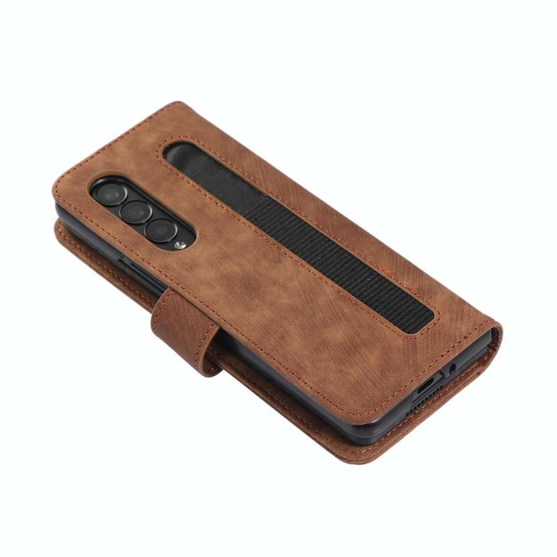 For Samsung Galaxy Z Fold4 Horizontal Flip Leather Phone Case with Pen Slot(Brown)