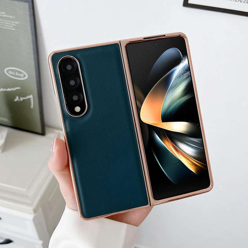 For Samsung Galaxy Z Fold3 5G Genuine Leather Xiaoya Series Nano Plating Phone Case(Coffee)