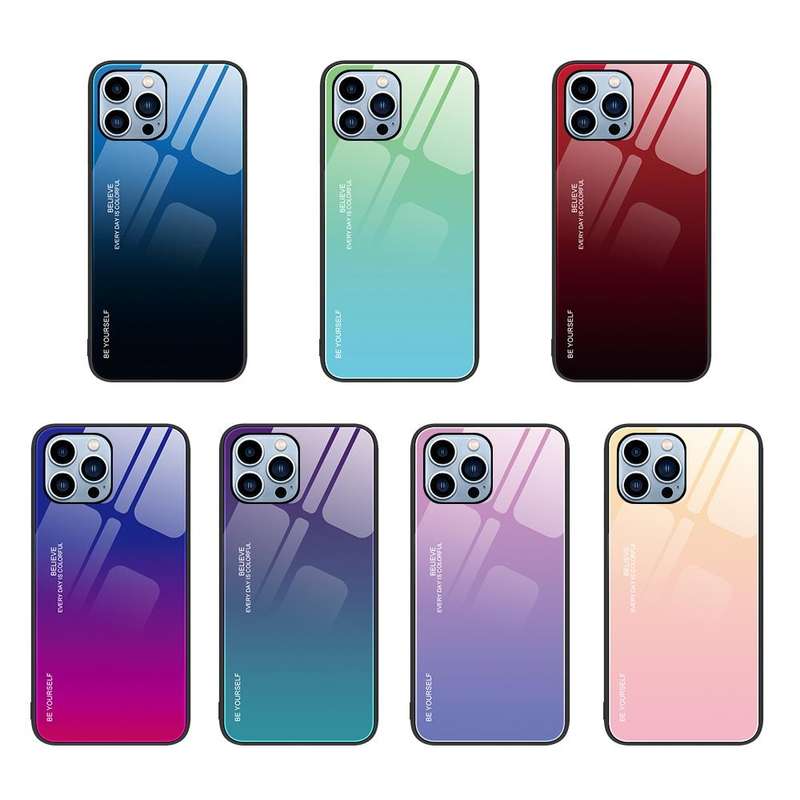 For iPhone 15 Pro Max Gradient Color Glass Phone Case(Yellow Pink)