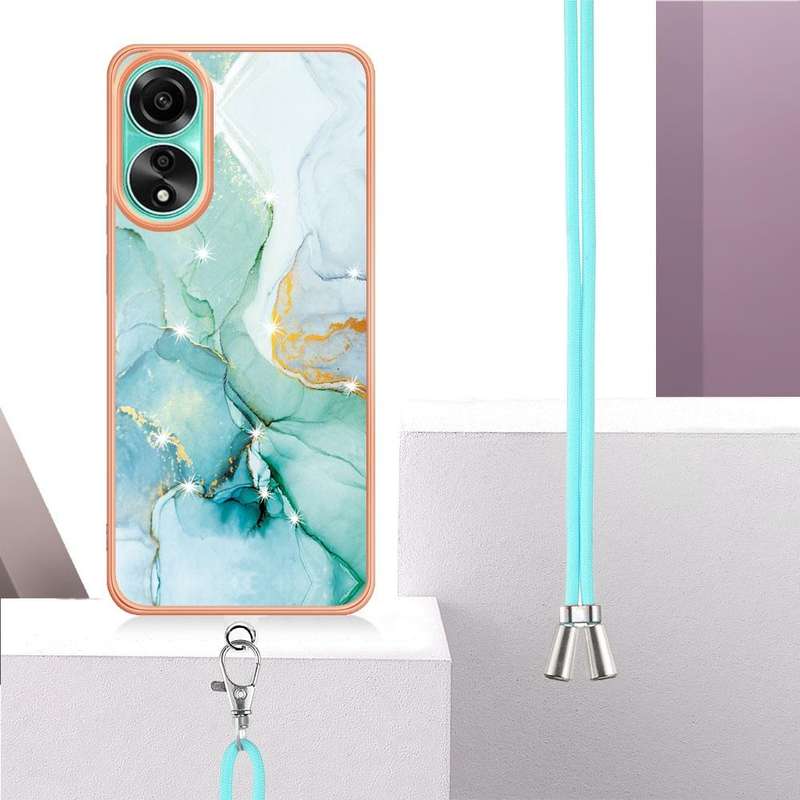 For OPPO A78 4G Electroplating Marble Dual-side IMD Phone Case with Lanyard(Green 003)