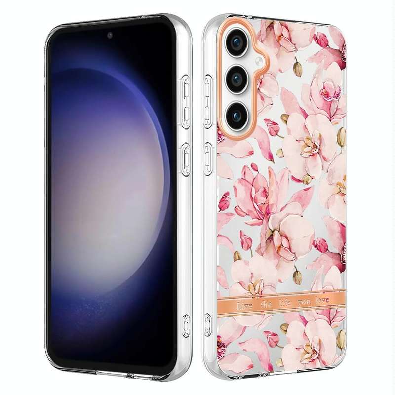 For Samsung Galaxy S23 FE 5G Flowers and Plants Series IMD TPU Phone Case(Pink Gardenia)