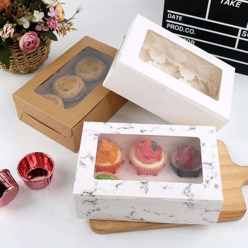 25 PCS Window Cupcake Packaging Box Muffin Cake Box With Inner Support, Specification: 6 In One (...