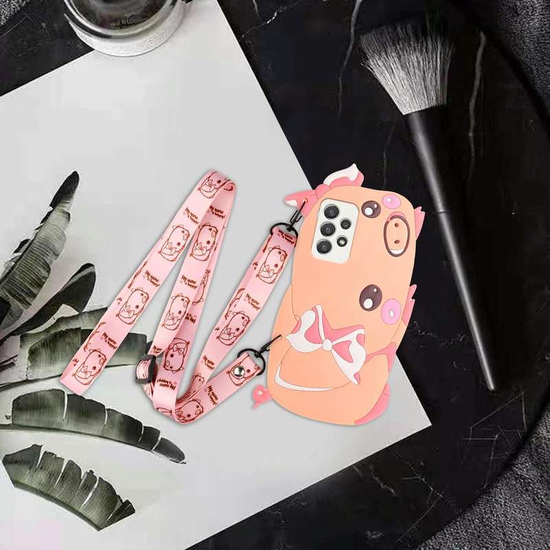 For Samsung Galaxy A53 5G Crossbody Cartoon Silicone Phone Case(Pig)