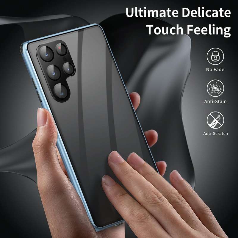 For Samsung Galaxy S23 Ultra 5G Anti-peeping Magnetic Double-sided Tempered Glass Phone Case(Blue)