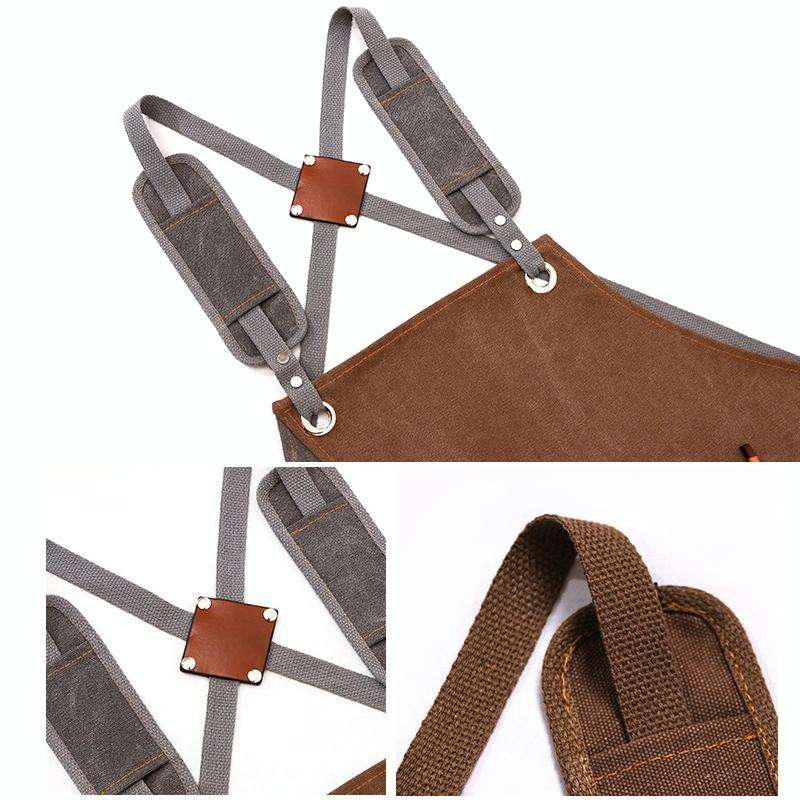 Denim Apron Barber Milk Tea Shop Waiter Overalls(Grey-green Shoulder Strap)