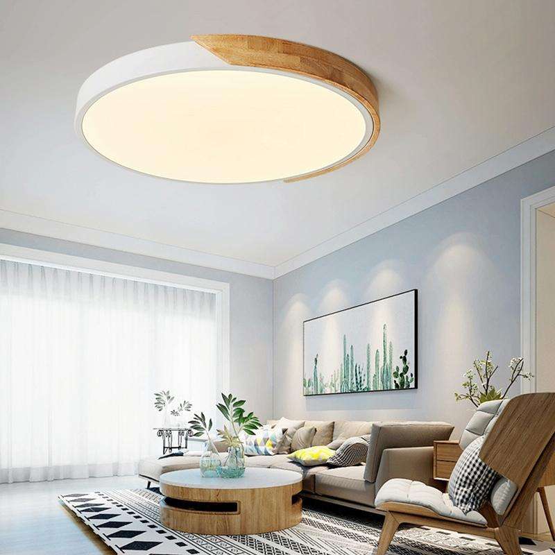 Wood Macaron LED Round Ceiling Lamp, Stepless Dimming, Size:23cm(White)