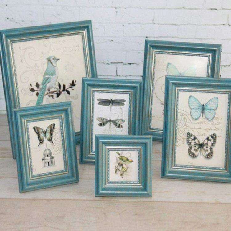 Retro Resin Wood Frame Simple Horizontal and Vertical Universal Frame, Size:8 inch( Blue)