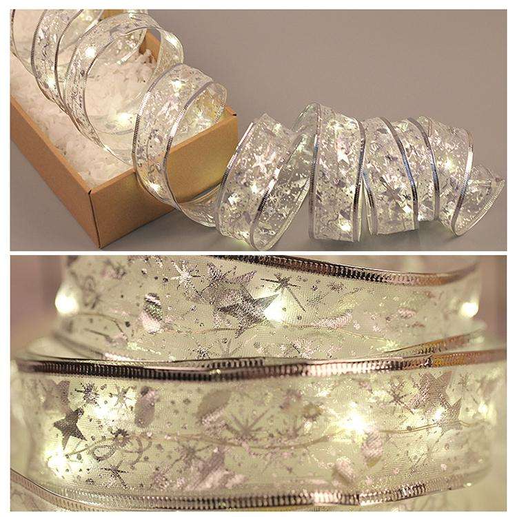 4m 40LEDs Gift Decoration Ribbon Light String LED Copper Wire Ribbon Christmas Tree Top Bowknot L...