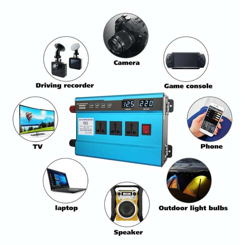 Carmaer 48V to 220V 3000W Intelligent Fan Car Double Digital Display Inverter Household Power Con...