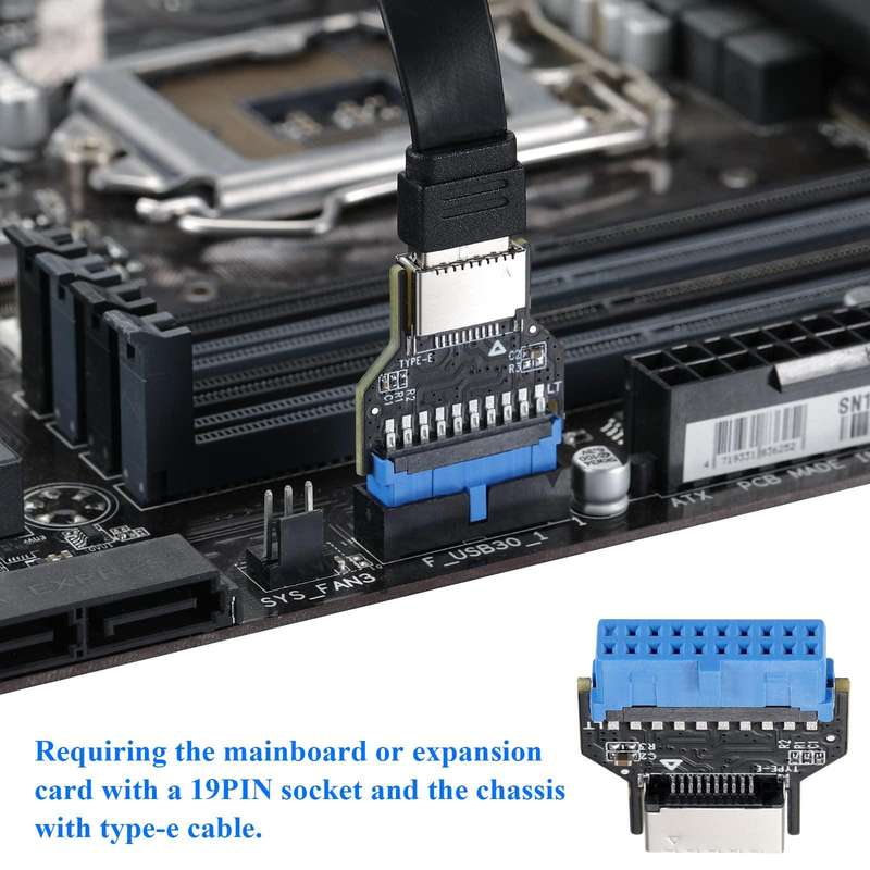 USB 3.0 19PIN Header to Type-E Front A-Key Interface Extend USB Ports to PC, Spec: Upward