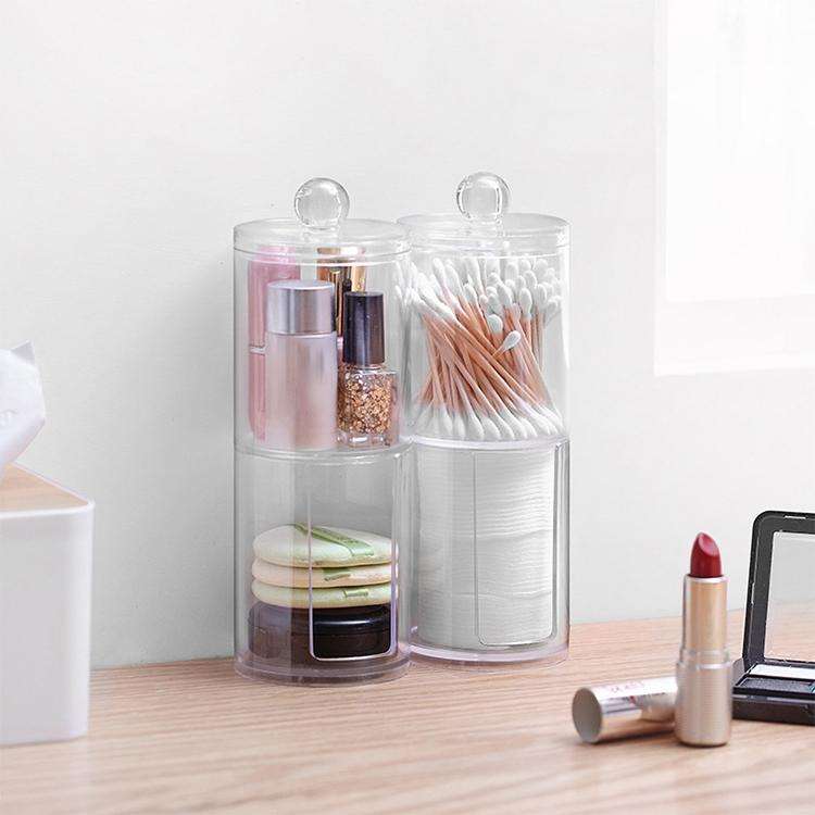 Transparent Round Plastic Cosmetic Box Cotton Swab Cotton Pads Combined Storage Box