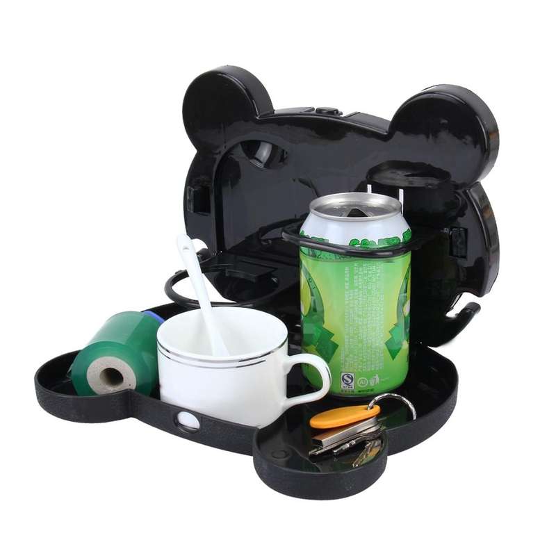 Cartoon Style Foldable Back Car Seat Drink Holder Back Seat Food Tray Storage Organizer Table(Black)