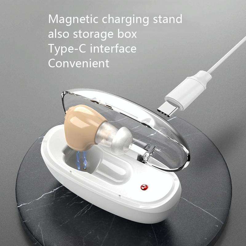 Elderly Sound Amplifier Portable Ear Canal Rechargeable Hearing Aid, Specification: EU Plug(Skin ...