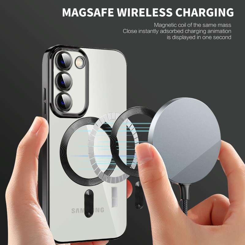 For Samsung Galaxy S21 5G CD Texture Plating TPU MagSafe Phone Case with Lens Film(Black)
