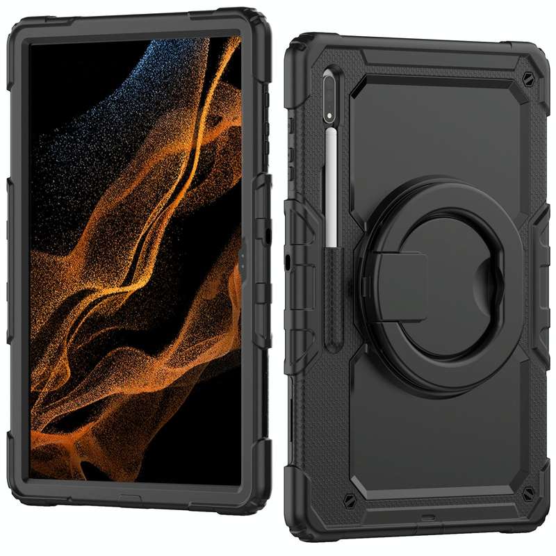 For Samsung Galaxy Tab S8 Ultra Bracelet Holder Silicone + PC Tablet Case(Black)