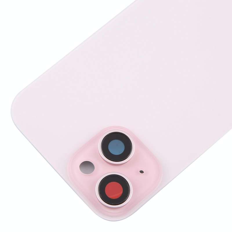 For iPhone 15 Plus Glass Battery Back Cover with Camera Lens Cover(Pink)