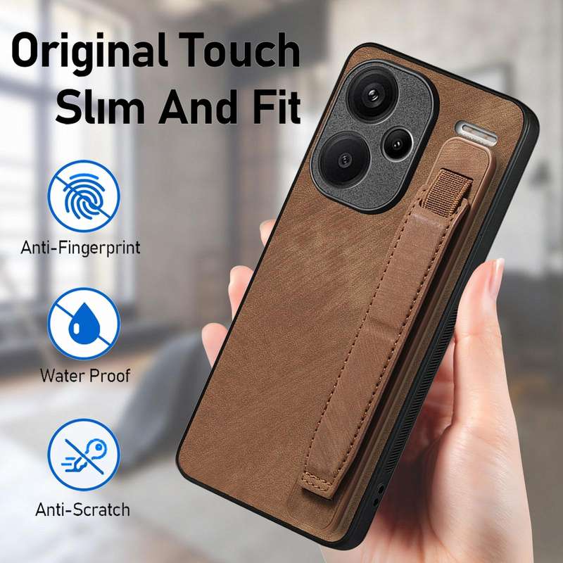 For Xiaomi Redmi Note 13 Pro+ Retro Wristband Holder Leather Back Phone Case(Brown)