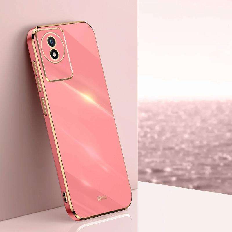 For vivo Y02 4G XINLI Straight 6D Plating Gold Edge TPU Phone Case(Hawthorn Red)
