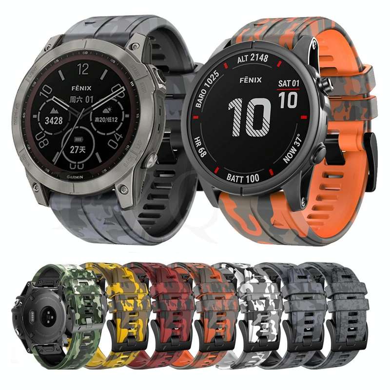 For Garmin Fenix 7X Camouflage Silicone Watch Band(Grey)