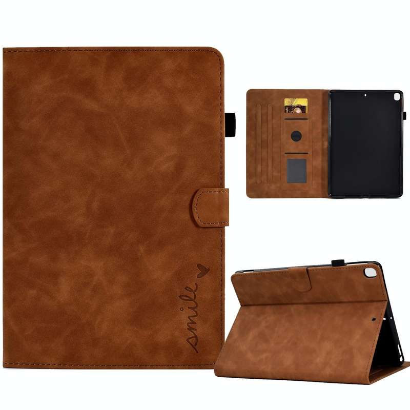 For iPad 10.2 / Air 10.5 2019 Embossed Smile Flip Tablet Leather Smart Case(Brown)