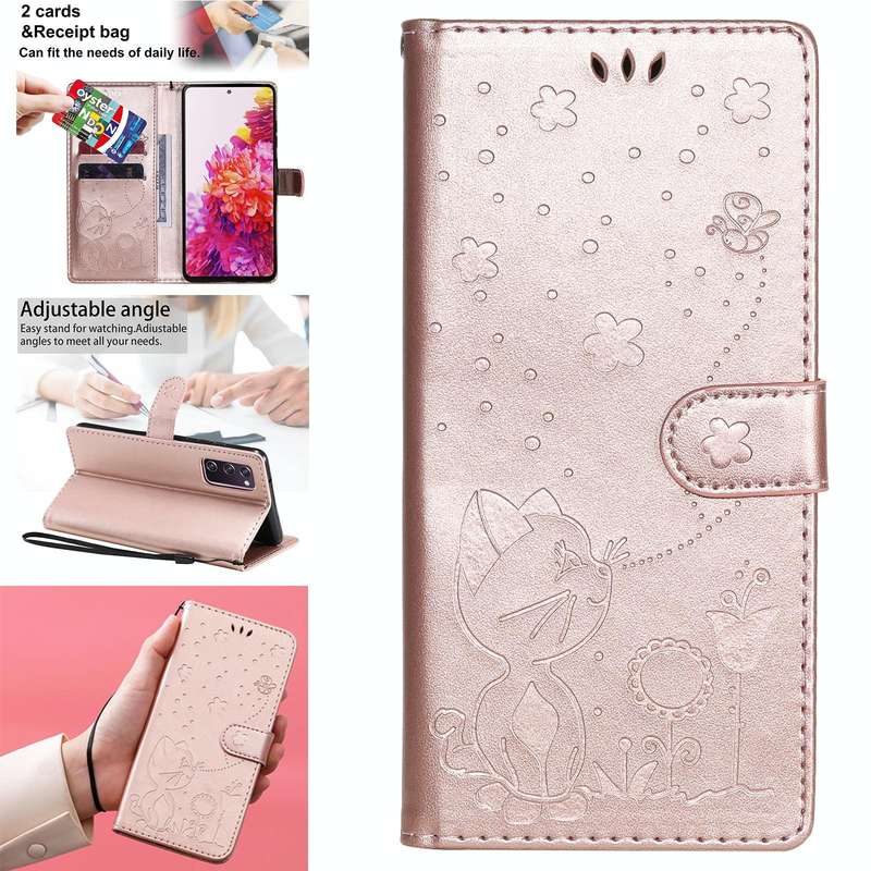 For Samsung Galaxy S20 FE Cat Bee Embossing Pattern Shockproof Horizontal Flip Leather Case with ...