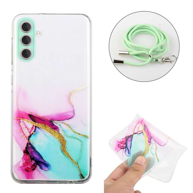 For Samsung Galaxy A54 5G Hollow Marble Pattern TPU Shockproof Phone Case with Neck Strap Rope(Gr...