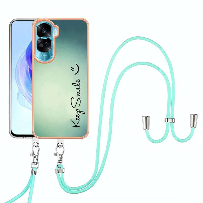 For Honor 90 Lite 5G Electroplating Dual-side IMD Phone Case with Lanyard(Smile)