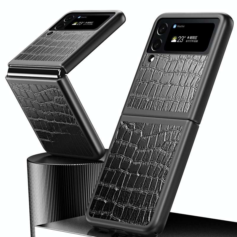 For Samsung Galaxy Z Flip4 Crocodile Texture Leather Folding Protective Phone Case(Black)