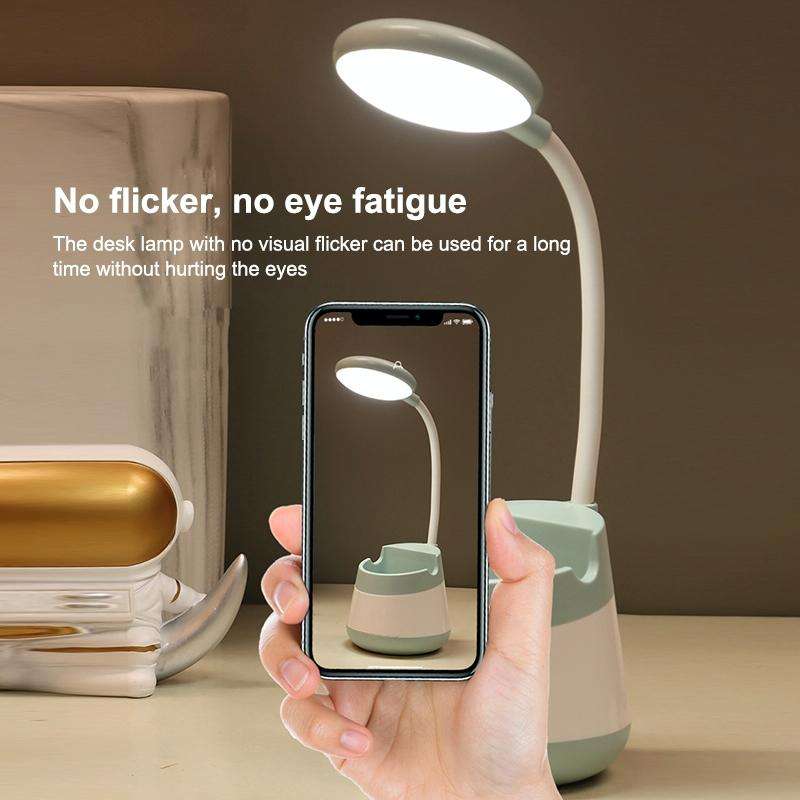 USB Charging LED Desk Light Eye Protection Lamp with Pen Holder and Phone Holder(CS276-3 Black)