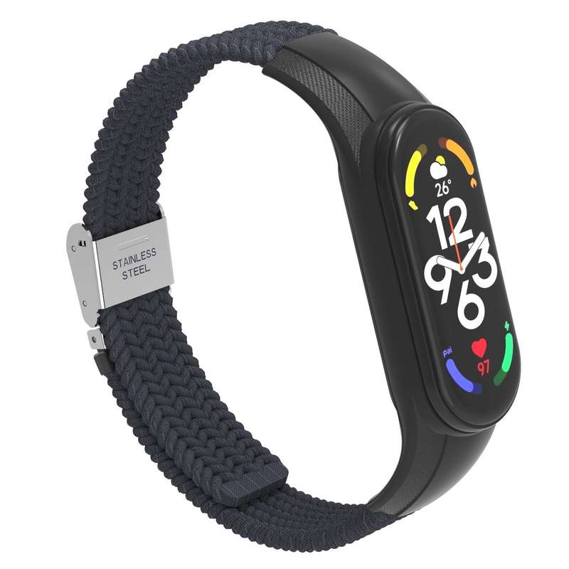 For Xiaomi Mi Band 7 Adjustable Nylon Braided Integrated Watch Band(Charcoal)