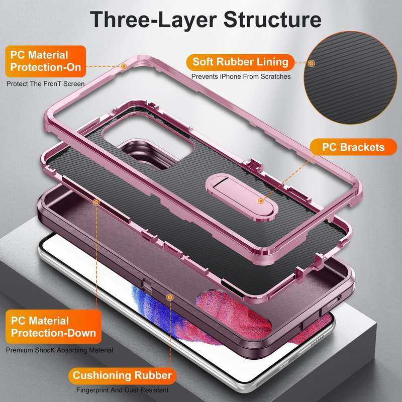 For Samsung Galaxy A53 3 in 1 Rugged Holder Phone Case(Purple + Pink)