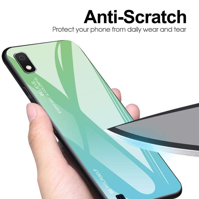 For Galaxy A10 Gradient Color Glass Case(Blue)