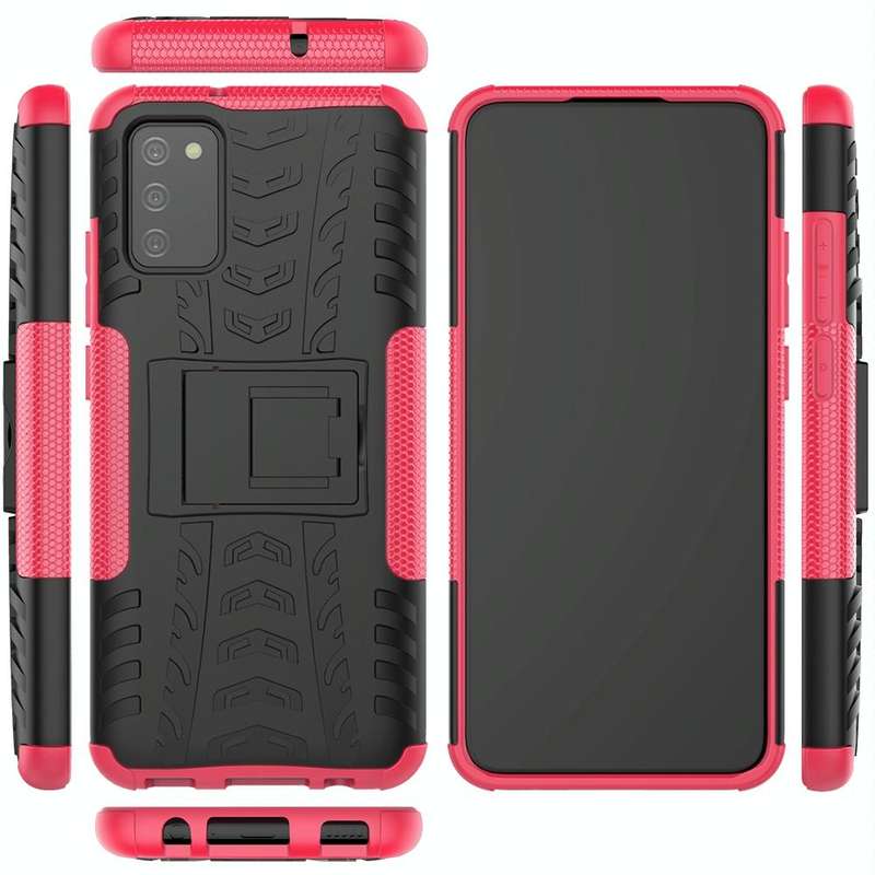 For Samsung Galaxy A02s (EU Version) Tire Texture Shockproof TPU+PC Protective Case with Holder(P...