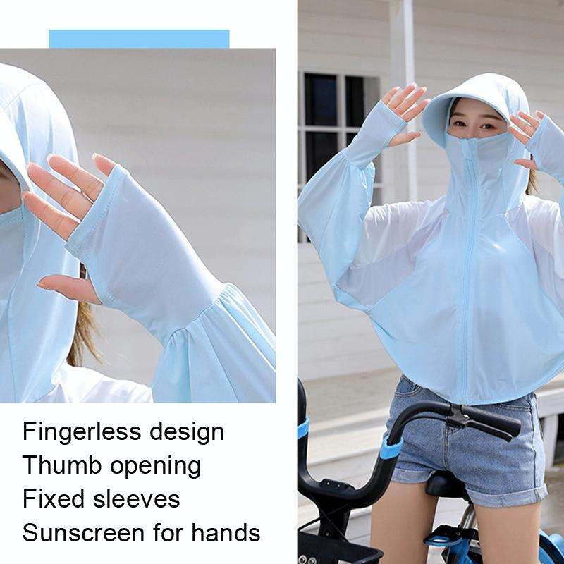 Women Short Shawl Hooded Breathable Sun Protection Clothes Outdoor, Size: One Size(Colorblock Green)
