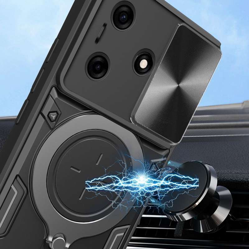 For Tecno Spark 10 / Spark 10C CD Texture Sliding Camshield Magnetic Holder Phone Case(Black)