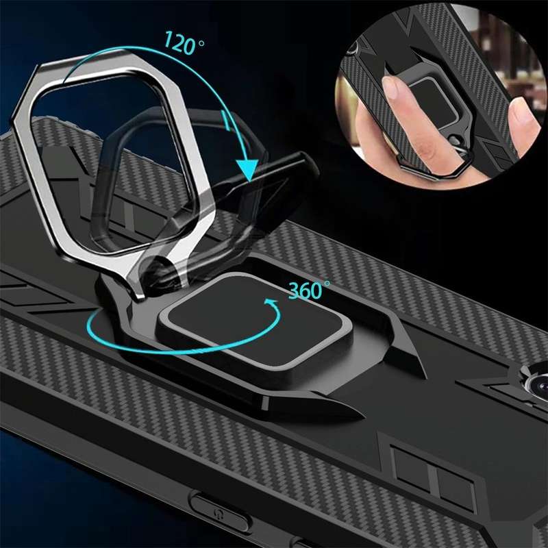 For Galaxy Note 10 Carbon Fiber Protective Case with 360 Degree Rotating Ring Holder(Black)