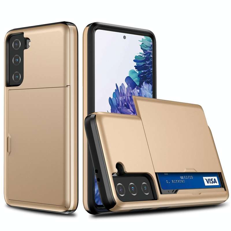 For Samsung Galaxy S21 5G Shockproof Armor Protective Case with Card Slot(Gold)