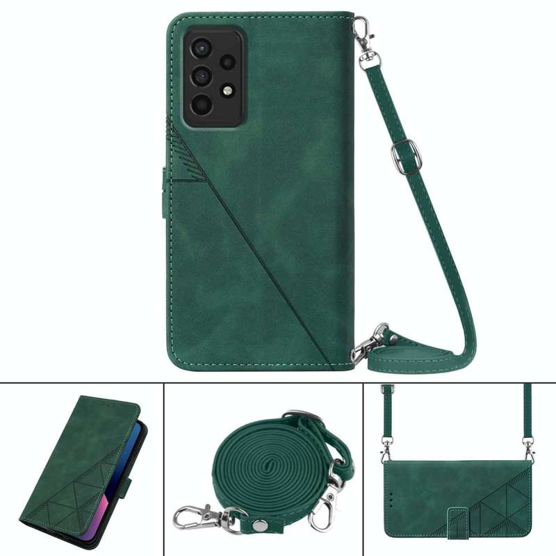 For Samsung Galaxy A33 5G Crossbody 3D Embossed Flip Leather Phone Case(Dark Green)