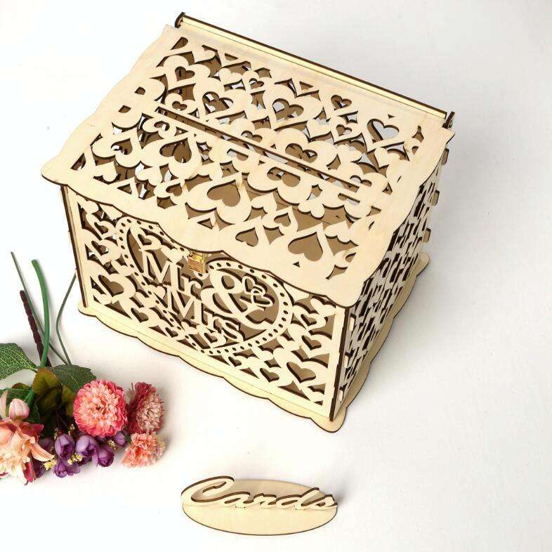DIY Wooden Beautiful Wedding Card Box Gift Decoration Box, Size:Small