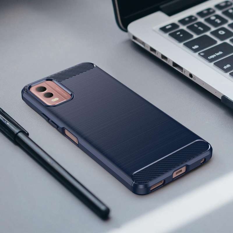 For Nokia C32 Brushed Texture Carbon Fiber TPU Phone Case(Blue)