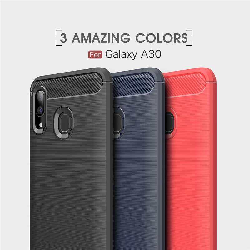 Brushed Texture Carbon Fiber Shockproof TPU Case for Galaxy A30(Black)