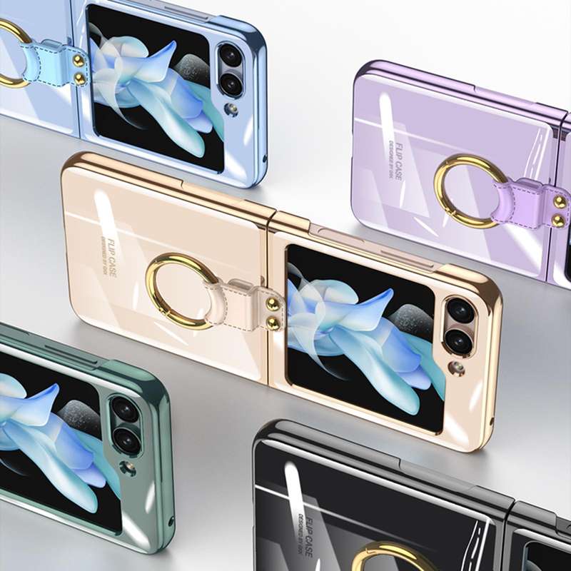 For Samsung Galaxy Z Flip5 GKK Electroplating Phone Case with Ring(Blue)