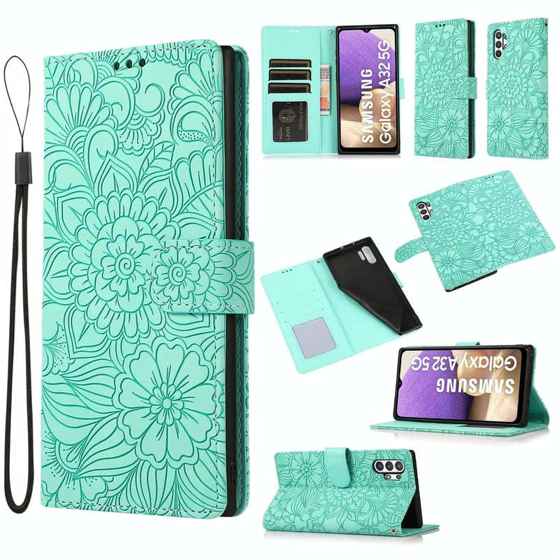 For Samsung Galaxy A32 5G Skin Feel Embossed Sunflower Horizontal Flip Leather Case with Holder &...