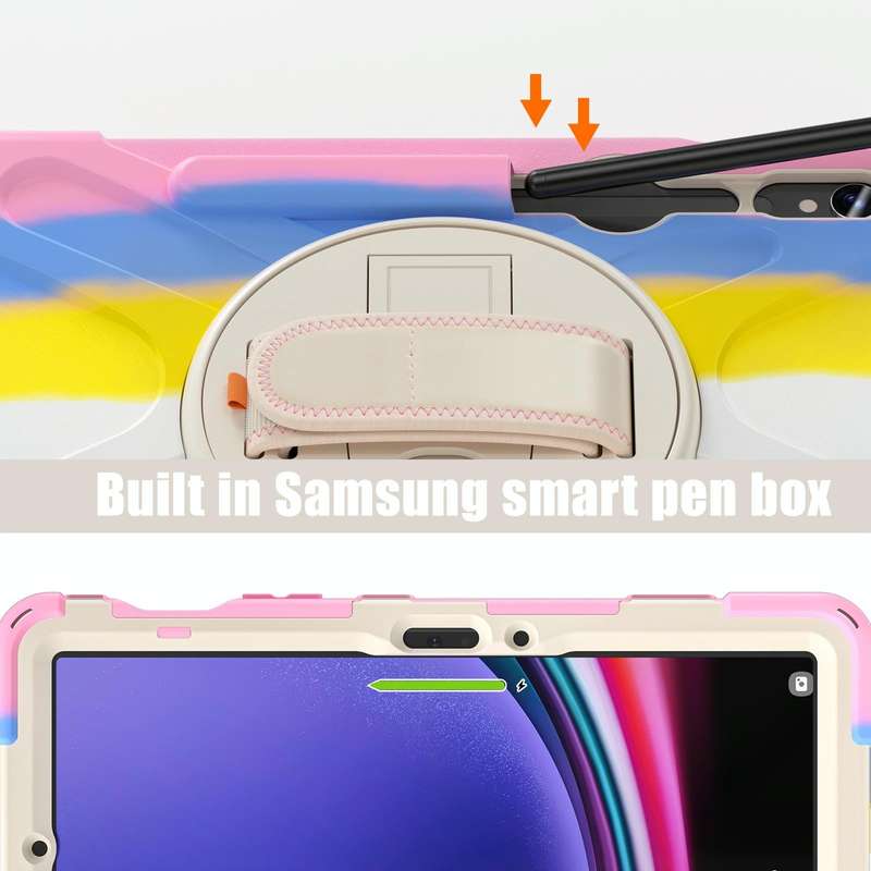 For Samsung Galaxy Tab S9 / S8 / S7 Rotary Handle Grab TPU + PC Tablet Case(Colorful Pink)