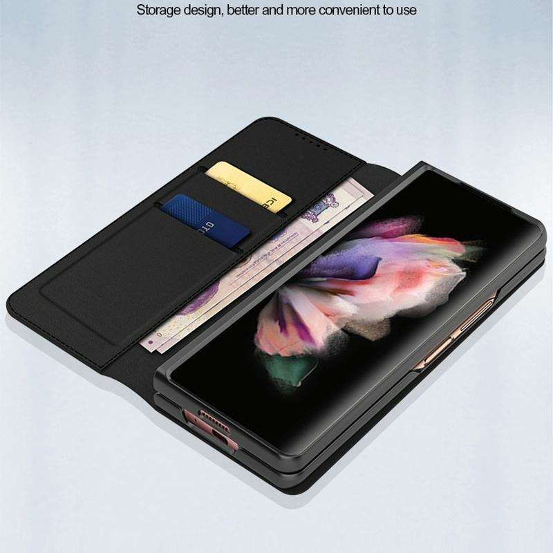 For Samsung Galaxy Z Fold4 Split Type Horizontal Flip Foldable Leather Phone Case(Plain Black)
